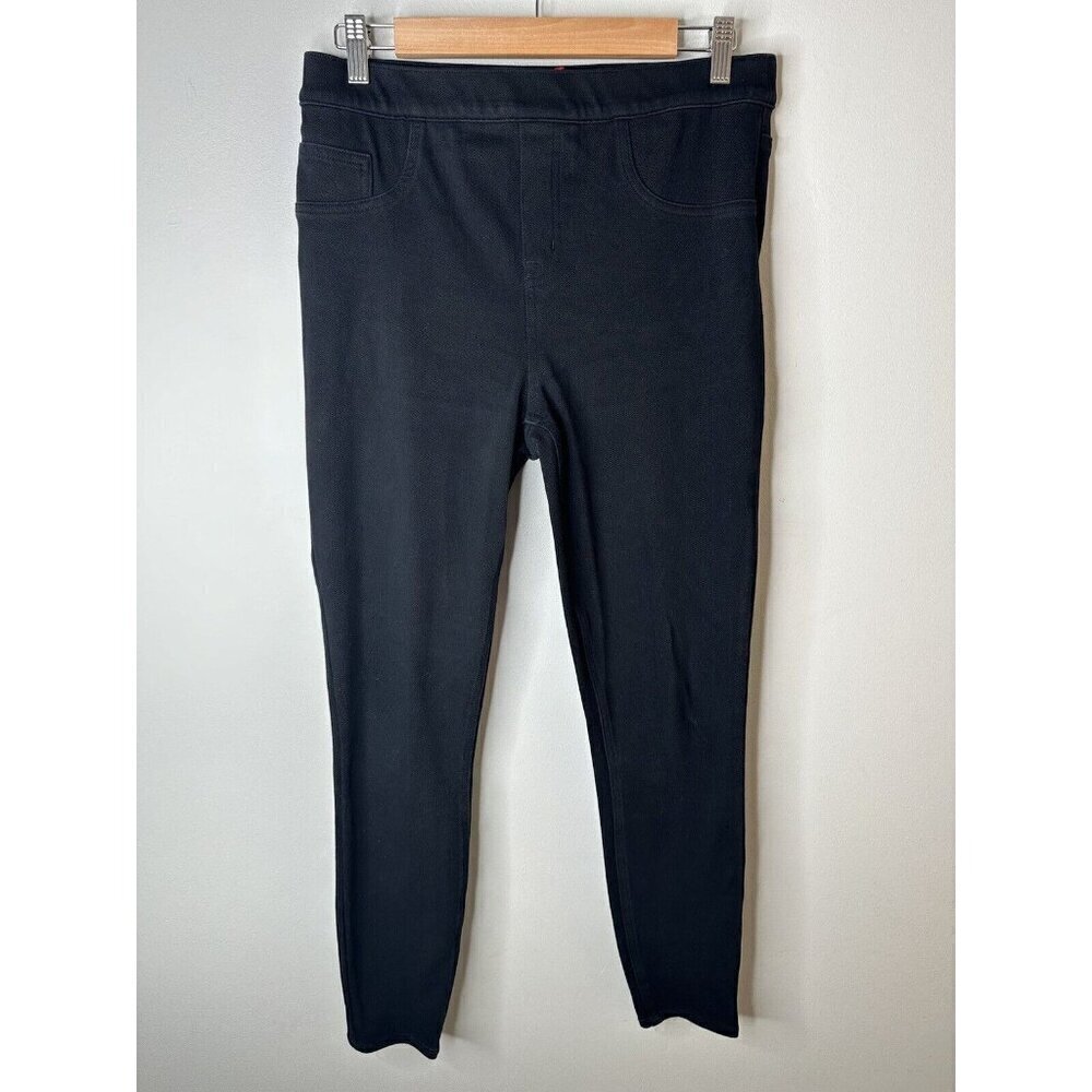 Spanx Womens Black Window Pane Stretch Jean-ish Legging Ankle Pants Shapewear L